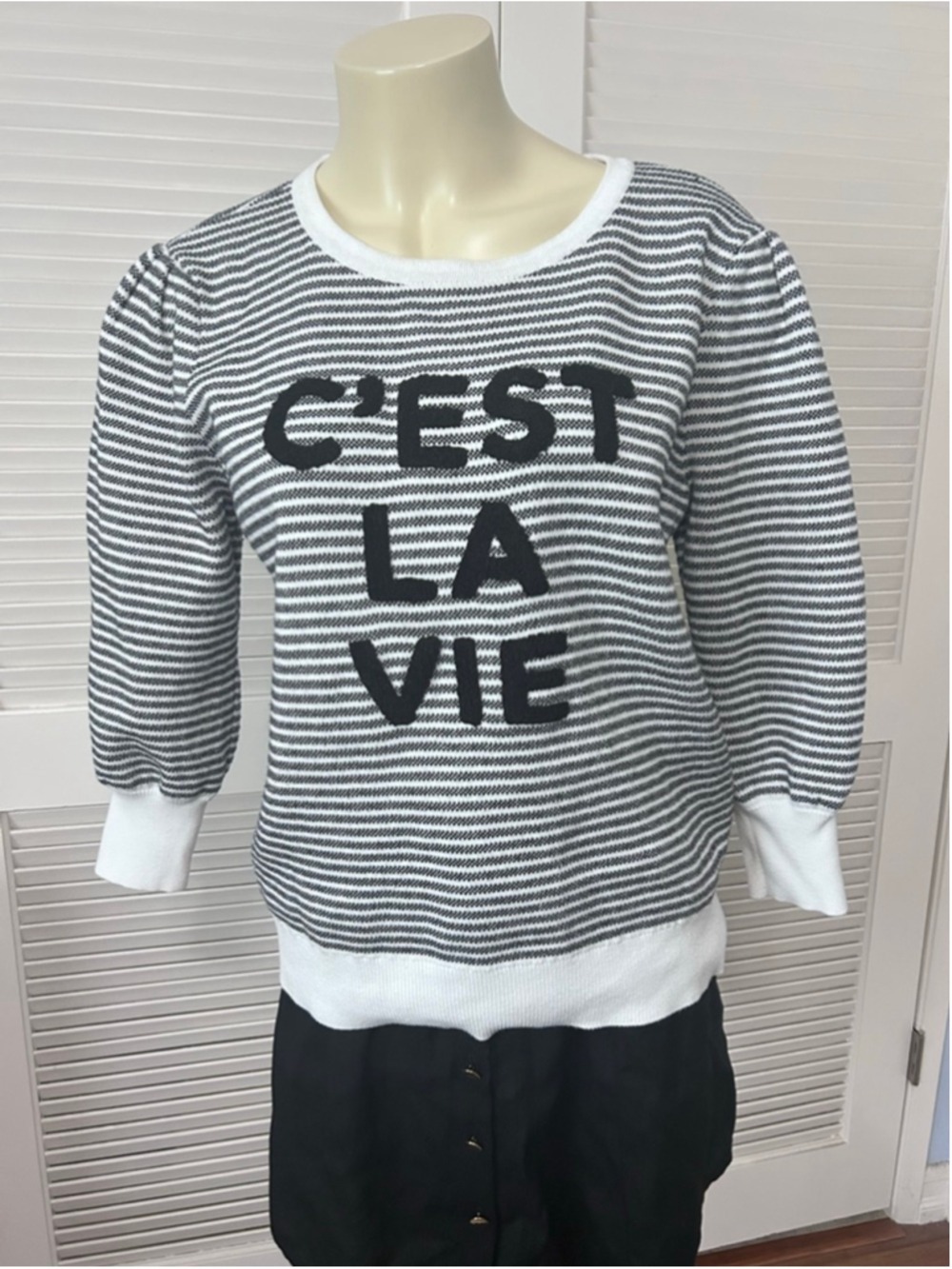 Karl Lagerfeld Paris C’est La Vie Striped Sweater Puff Sleeve L - Picture 4 of 9